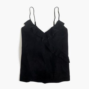 J Crew Ruffled Neck Velvet 'Going Out Top', Black